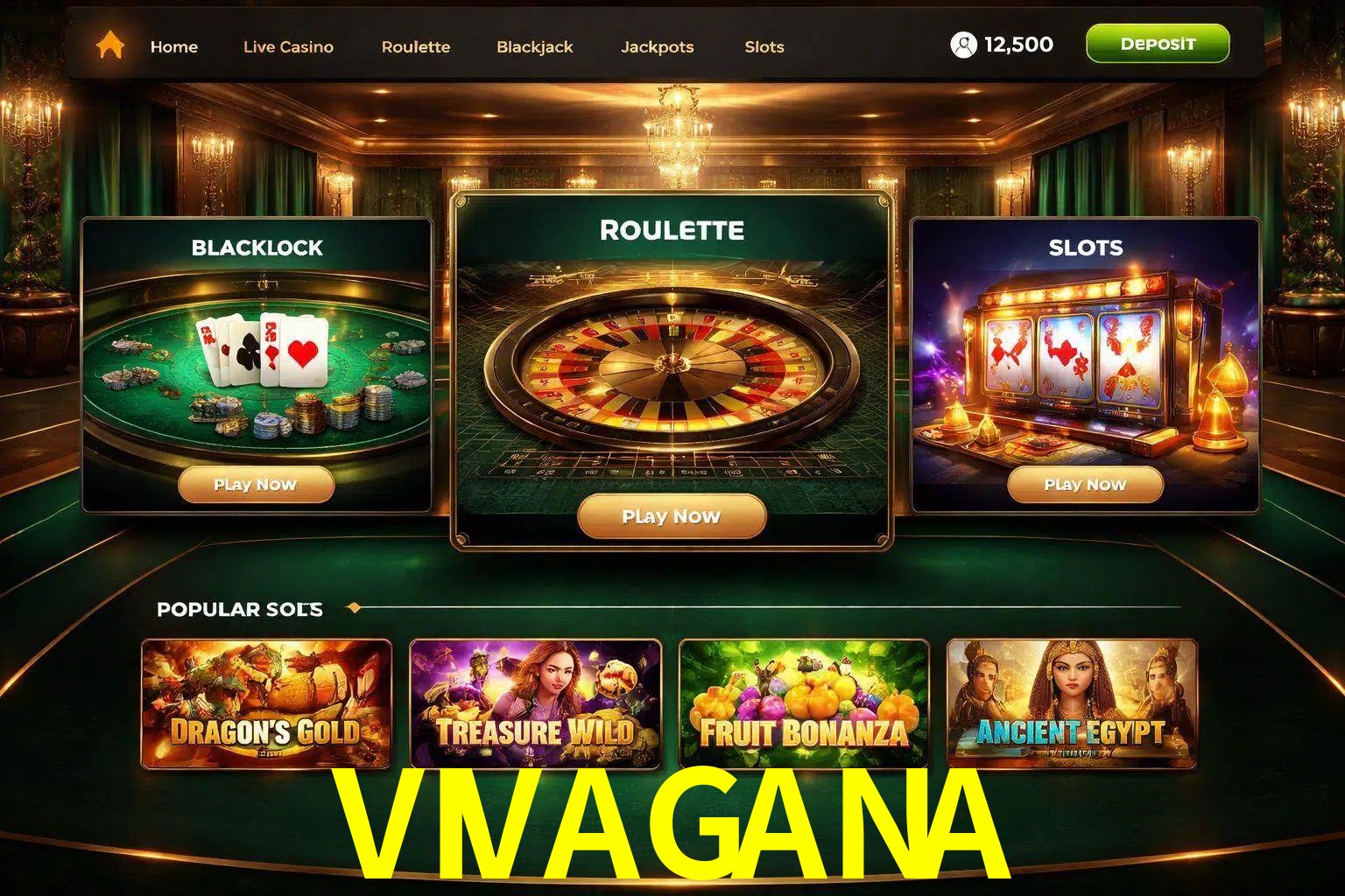 Vista de la plataforma VIVAGANA Casino mostrando categorías organizadas de juegos en línea